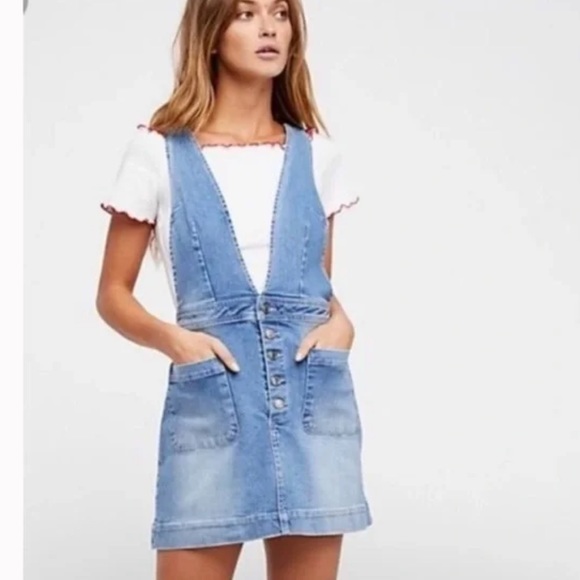 Free people denim pinafore dress size small - Picture 4 of 8